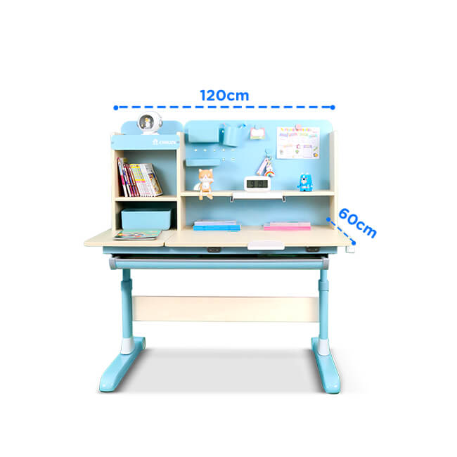 Bàn học cho bé cao cấp Chilux Smart D ( Dài 1.2m) chống gù, chống cận, nâng hạ chiều cao, thay đổi độ nghiêng, kệ sách lớn, bàn